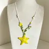 Collar con colgante de estrella de mar amarilla con cuentas, estilo vacacional en la playa, ambiente veraniego, estilo dulce tipo ins, gargantilla de alta gama