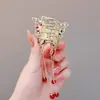 Pasador de borla de rosa roja estilo chino para mujer, para la parte trasera de la cabeza, media coleta, recogido, pinza de tiburón, pinza para el pelo de alta calidad, accesorios para el pelo
