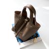 Bolso de Mujer Estilo Cesta de Cuero de Vaca de Primera Capa, Bolso Cubo de Cuero Genuino, Bolso de Mano, Bolso para el Trabajo, Patrón Granulado, Bolso para Mamá para Llevar en la Mano, Ligero