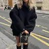Suéter de Punto Grueso de Comercio Exterior Nuevo Europeo y Americano Transfronterizo Amazon Suéter Jersey para Mujer Suave de Manga Larga con Cuello Alto