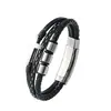 Pulsera de acero inoxidable y cuero de doble capa más vendida de Amazon, hecha a mano, pulsera de cordón de cuero tejido multicapa, para hombre, en stock, al por mayor