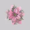 Flor de Natal Simulada Cabeça de Flor Decoração de Natal Pingente para Árvore de Natal Flor de Tecido Brilhante Flor Simulada Flor de Plástico com Pó Dourado