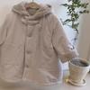 Ropa para niños de Corea del Sur para niños y niñas abrigo otoño e invierno nuevo aspecto extranjero color liso con capucha forro polar cálido holgado acolchado de algodón abrigo abrigo moda