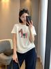 24 Primavera/Verão Nova Casual Versátil Emagrecimento Ombro Regular Estampa de Pônei Gola Redonda Escovada Camiseta de Manga Curta para Mulheres