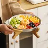 Nuevo Plato de Frutas de Múltiples Niveles para Sala de Estar y Uso Doméstico, Plato de Pastel y Bocadillos de Lujo Ligero, Venta al por Mayor Transfronteriza Base de Bambú Plato de Acero Inoxidable