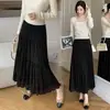 Falda Midi Plisada Otoño/Invierno 2026 en Gamuza con Dobladillo Ancho, Cintura Elástica, Elegante Diseño Plisado, Falda de Cintura Alta Hueca