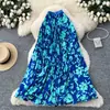 AliExpress Amazon Nova Estilo Primavera/Verão Saia Moda Estampa Color Block Saia de Barra Larga Saia Longa de Férias Saia Plissada