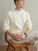 Suéter de punto con cuello redondo y mangas raglán estilo "old money" para hombre, tejido de punto liso de manga larga holgado para otoño e invierno para hombres jóvenes
