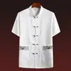 Traje Tang de Manga Corta de Verano para Personas de Mediana Edad y Mayores, Traje Casual Retro de Dos Piezas, Estilo Chino para Papá, Hanfu de Abuelo