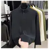 Camiseta de manga larga para hombre para otoño e invierno con cuello alto pequeño, cuello mao con botones a presión, estilo casual, color liso y capa interior cálida