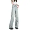 Pantalones de Pierna Ancha de Cintura Alta Cruzados de Doble Botonadura de Otoño Nuevo Z para Mujer, Pantalones Vaqueros Sueltos 4365232 406