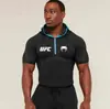 Camisa com Capuz Fitness Masculina UFC Co-Branded Alta Elasticidade Secagem Rápida Modelagem Slim para Treino na Academia Levantamento de Peso e Corrida