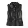 Jaqueta de Couro Genuíno Hn4276 Pele de Ovelha Semi-Curtida Vegetal Estilo Biker Doce-Cool com Cinto e Decoração de Zíper Colete Camadas