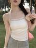 Camisola Halterneck con Parche de Encaje para Mujer Verano Slim Estilo Coreano Corta Sexy Espalda Hermosa sin Mangas Top Camiseta