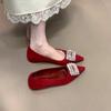 Zapatos de una sola capa estilo francés con temperamento que aumentan la altura para mujer, zapatos de primavera con punta cuadrada, hebilla cuadrada de pedrería, con falda, planos, estilo para la tarde/noche, zapatos de mujer