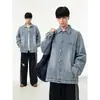 Otoño 2025 Nueva Chaqueta Casual Versátil para Hombre con Solapa Streetwear Estilo de Trabajo en Mezclilla Lavada Desgastada