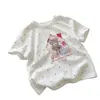 Camiseta de Algodón de Copos de Nieve para Niñas de Verano con Estampado de Oso, Manga Corta, Dibujos Animados, Cuello Redondo Nuevo, Lunares, Bonito Top Infantil