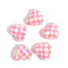 Miçangas de Coração Xadrez Acrílicas Cor Sólida Banhadas Estampadas Miçangas de Coração Xadrez Coração Pied-de-Poule Miçangas Soltas