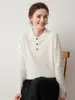 Suéter 100% cachemira pura para mujer, top versátil de punto liso, color liso, cuello polo, jersey, cálido suéter de manga larga