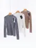 Camiseta base de punto fino 100% lana merino sin costuras, cuello semialto, para mujer, corte ajustado espiga, nuevo suéter de otoño e invierno