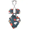 Traje de baño de una pieza estilo europeo y americano Qiaojiayuan en stock para mujer, conjunto de dos piezas ajustado con falda de gasa estampada, conjunto de baño para escenas de aguas termales