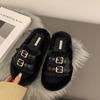 Pantuflas de Moda Peludas de Suela Gruesa para Mujer para Otoño e Invierno para Uso Exterior 2024 Nuevas Pantuflas de Algodón de Felpa de una Palabra para Salidas