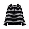 Suéter de punto de rayas rectas abotonado, versátil, moderno, de estilo francés, moda casual, el más vendido en AliExpress, transfronterizo, europeo y americano