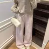 Pantalones de punto de pierna ancha con estampado de pata de gallo para mujer para otoño e invierno, corte holgado, cintura alta, versátiles, con caída, casuales, adelgazantes, de pierna recta, hasta el suelo