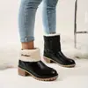 Botines cortos transfronterizos para mujer con letras bordadas, tacones gruesos, suelas gruesas y forro de felpa para abrigar, botas de otoño e invierno al por mayor