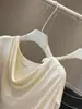 Top de Punto de Hielo con Cuello Drapeado Estilo Francés para Mujer, Nuevo Estilo de Verano, Elegante y Adelgazante, Versátil, Sencillo, de Alta Gama, Elegante y Único, Blusa