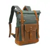 Bolso de Lona Encerada Vintage Transfronterizo para Pimienta y Sal, Bolso de Lona Encerada con Cuero Crazy Horse, Mochila para Viajes al Aire Libre