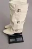 2026 Comercio Electrónico Transfronterizo Plisado Color Sólido Primavera Otoño Nuevo Estilo Tacón Grueso Talla Grande Estilo Británico Caña Alta Versátil Botas Pantalón