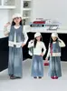 Roupa Infantil 2026 Nova Moda Outono para Crianças: Colete Jeans e Camiseta de Manga Longa para Roupas de Outono para Meninas