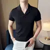 Direto da Fábrica Estilo Coreano Luxo Leve Gola V Xadrez Manga Curta Malha Masculina Outono Inverno Tendência Estilo Old Money Simples Gola Lapela Camiseta