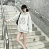 Moletom de Pelúcia Cinza com Capuz de Gatinho Feminino 2026 Outono/Inverno Novo Estilo Quente Solto Tamanho Plus Top Capuz Espesso