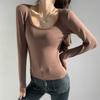 Nueva Camiseta Básica de Mujer Estilo Coreano para Otoño e Invierno con un Diseño Elegante, Versátil y de Moda, Camiseta de Manga Larga Cepillada para Otoño e Invierno con Cuello Redondo y Corte Ajustado