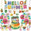 Decoraciones para Fiesta de Verano Hawaiana en la Playa Amazon Hello Summer Banderines Platos de Papel Vasos de Papel Servilletas de Papel