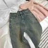 Jeans Retrô Azul Grosso Forrado com Lã Feminino Outono e Inverno 2024 Novo Solto Perna Larga Emagrecimento Calças Micro Boca de Sino