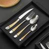 Conjunto de Talheres de Aço Inoxidável Amazon Star Diamond para Travessia Quatro Peças Faca de Bife Espessada 304, Garfo e Colher, Colher de Chá Caixa de Presente Estilo Ocidental