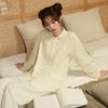 Pijama de Algodón Personalizado de Fábrica para Mujer Primavera y Otoño Delgado Doble Capa Crepé Cuello Cuadrado Pequeño Dulce Cárdigan Exterior Ropa de Casa