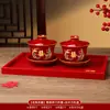 Tazas de Té para Brindis de Boda, Tazas y Cuencos de Pareja Dragón y Fénix, Juego de Cuenco y Palillos de Boda, Juego de Té Rojo para Novios