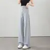 Pantalones de Hielo de Seda Frescos de Pierna Ancha para Mujer, Estilo Delgado de Verano, Nuevo Modelo 2026, Pantalones Deportivos Grises Rectos con Caída, Pantalones Casuales para Personas Altas