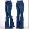 Jeans para mujer estilo europeo y americano tiro medio cordones Pantalones de mezclilla jeans elásticos pantalones acampanados para mujer Mezclilla