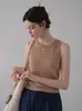 Chal de Punto Khaki de Cuello Redondo sin Mangas Versátil de Nicho para Mujer Verano Nuevo de Oficina Casual Adelgazante Suéter Top