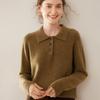 Suéter de Cashmere Gola Polo Feminino 2024 Outono e Inverno Novo Meia Fivela Camisa Básica Estilo Preguiçoso Pulôver Solto Emagrecedor