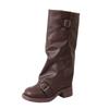2025 Botas de Pantalón Estilo Desierto Americano Chica Cool Atrevida Botas de Nicho Hebilla de Cinturón Bota de Media Pantorrilla Tacón Grueso Botas de Pila