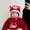 Gorro de bebé, gorro de lana de invierno, bonito gorro festivo rojo de Año Nuevo, gorro de Año Nuevo, gorro de punto para bebé con protección para las orejas, cálido