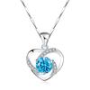 Novo Colar de Safira Banhado a Prata Cravejado de Diamantes Corrente de Clavícula Cristal Eterno Moda de Alto Padrão Estilo Coreano e Japonês Pingente em Formato de Coração