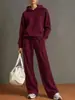 Conjunto de Sudadera con Capucha para Mujer Otoño 2026 Corte Holgado Pantalones de Pierna Ancha Caídos Conjunto Casual Deportivo de Dos Piezas Versátil