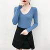 Suéter Corto de Punto con Cuello en V para Mujer, Adecuado para Usar en Capas o Solo, Nueva Camiseta Básica de Punto Estilo Coreano Otoño e Invierno para Mujer, Venta al por Mayor
